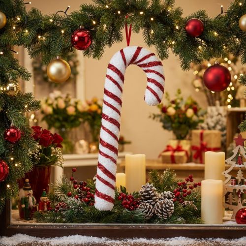 Deko Zuckerstange Weihnachten Schaufensterdekoration Rot Weiß Gestreift H51,5cm | Floristik24.at