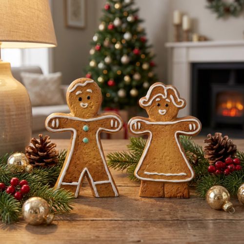 Keramikfiguren Lebkuchenmann und Lebkuchenfrau 16cm Weihnachtsdekoration | Floristik24.at