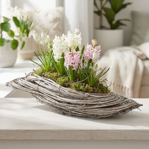 Pflanzschale Welle Rattan Natur Weiß 40x14x6cm | Floristik24.at