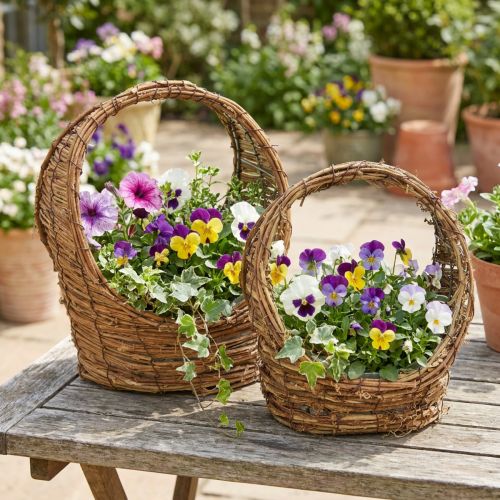 Korbset aus Rebenzweigen mit Henkel zum Bepflanzen, oval, L18/22cm, braun | Floristik24.at