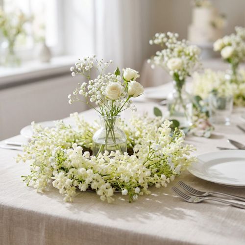 Artikel Blumenkranz Mimose Kunstblume Creme Weiß Grün Ø 25 cm
