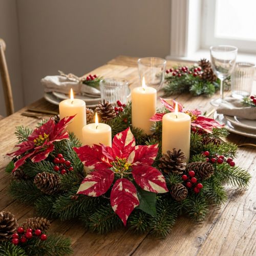 Künstliche Weihnachtssterne Rot-Creme L35cm 2 Bund mit je 3 Stielen | Floristik24.at
