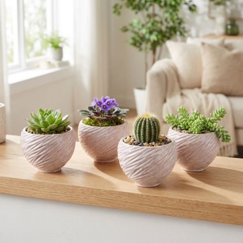 Kleine Keramikschalen Ø9 cm Rosa Spiral-Dekor 4er-Set | Floristik24.at
