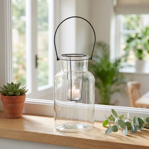Windlicht Glas und Metall Klar
