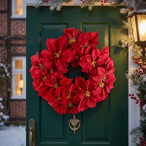 Weihnachtskranz aus künstlichen Weihnachtssternen Ø40cm, rot | Floristik24.at