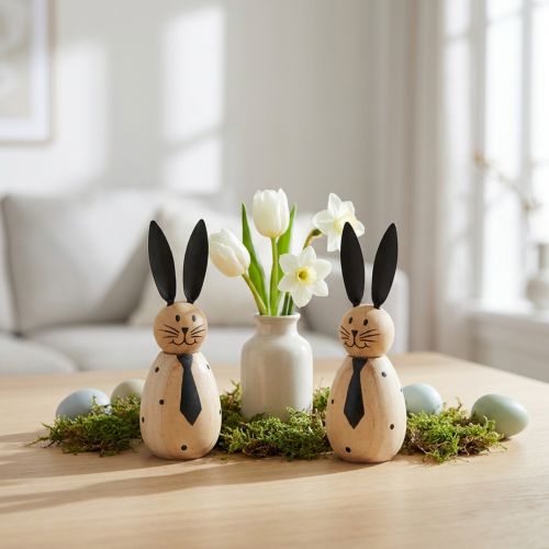 Artikel Hase aus Holz mit Metallohren, 12 cm, 2er-Set, naturfarben, für Innenbereich