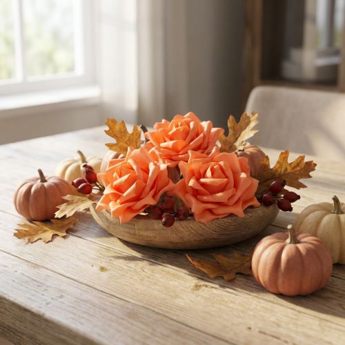 Schaumrosen Orange Ø15cm 4 Stück mit Wickeldraht | Floristik24.at