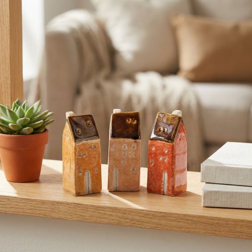 Artikel Keramik-Dekohäuser 10 cm 3er-Set handbemalt für Innenbereich