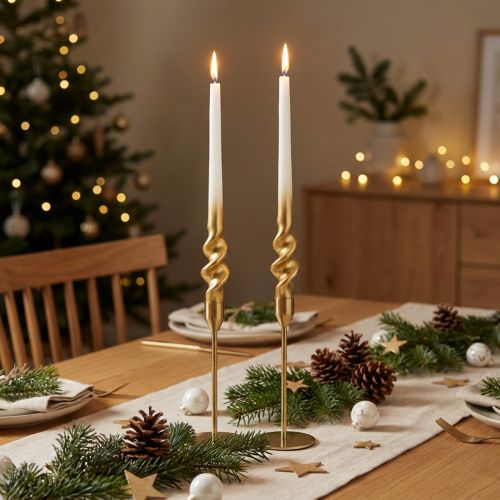 Artikel Spiralkerzen mit Gedrehter Form Weiß-Gold Ø2cm H30cm 2er-Set