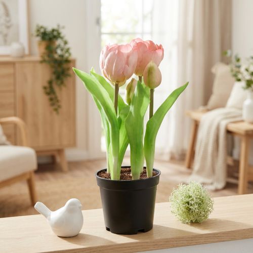 Artikel Künstliche Tulpen im Topf 22,5cm Rosa und Gelb aus Kunststoff