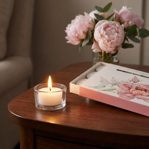Artikel Teelichter Duftkerzen Pfingstrose 12er Set Ø 3,5 cm Weiß Creme Rosa