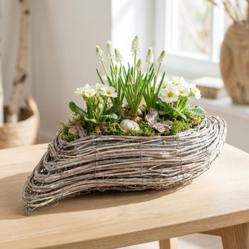 Pflanzschiffchen Pflanzwelle Rattan Natur Weiß 45x16cm | Floristik24.at
