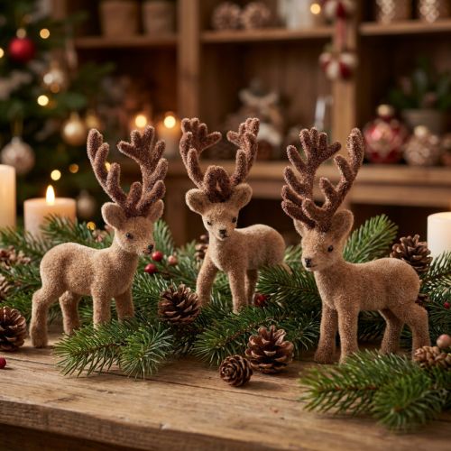Dekofigur Hirsch Mini 11cm Braun Kunststoff beflockt 6er-Set | Floristik24.at
