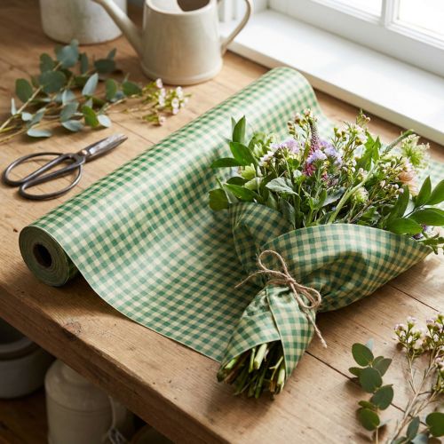 Blumenseidenpapier 50 cm Kariert Grün auf Rolle 5 kg | Floristik24.at