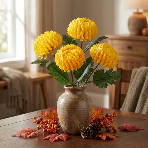 Chrysantheme Gelb Künstliche Blume Ø7cm L18cm 4er-Set | Floristik24.at