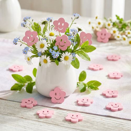 Artikel Holzstreublumen Rosa mit Gesicht 2,5cm 48 Stück