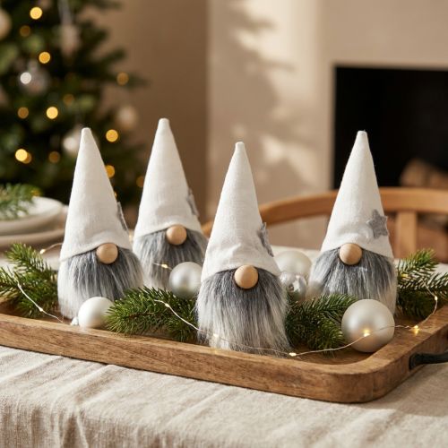 Weihnachtswichtel Set mit Bart Weiß und Grau 12cm, 4 Stück aus Textil | Floristik24.at