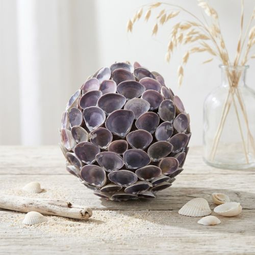Muschel-Dekokugel aus Styropor Ø12 cm Violett mit Juteaufhänger | Floristik24.at