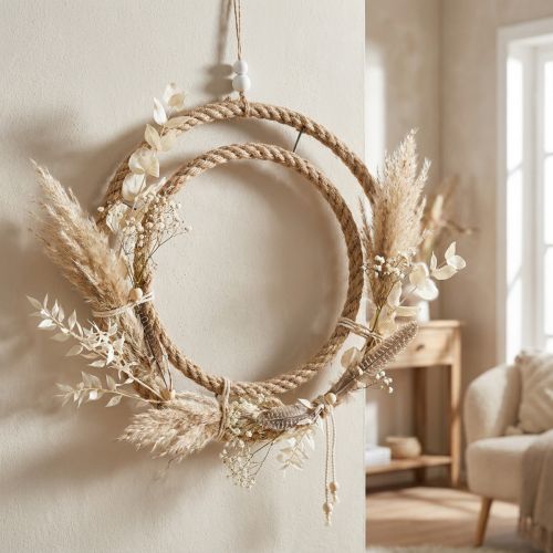 Doppel-Dekoring aus Jute und Metall, Naturfarben, Ø41 cm, mit Aufhängung | Floristik24.at