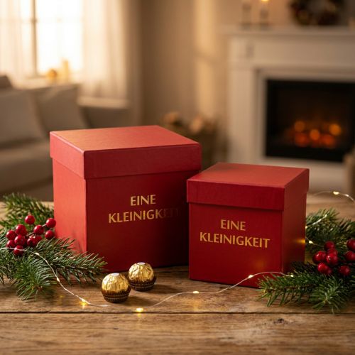 Geschenkbox-Set aus Karton quadratisch Rot Gold