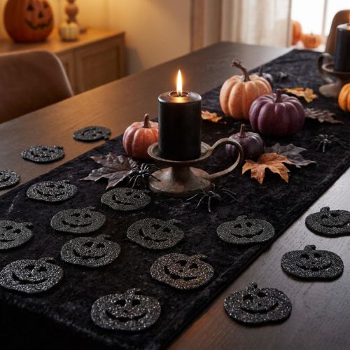Artikel Streudeko Holz Kürbis 4cm Schwarz Glitter 72 Stück für Halloween