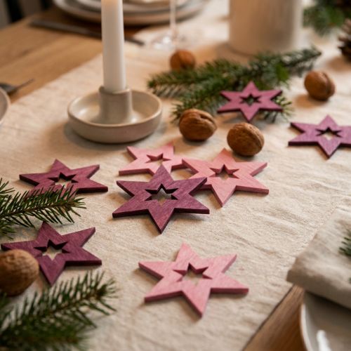 Artikel Holzsterne Streudeko Weihnachten 4 cm Lila Rosa 72 Stück