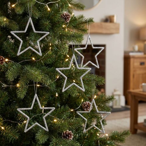 12 Weihnachtsstern-Anhänger Silber Glitter 12 cm, Kunststoff | Floristik24.at