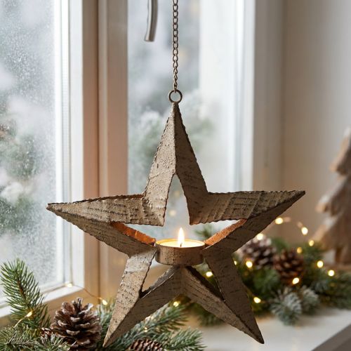 Teelichthalter Weihnachtsstern aus Metall Beige 22,5cm | Floristik24.at