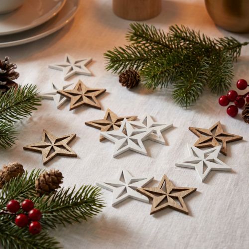 Holzsterne Streudeko Weihnachten 3,5 cm Weiß und Natur 48 Stück | Floristik24.at