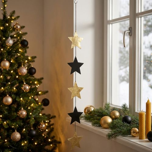 Weihnachtsdeko Stern Anhänger aus Metall Gold Schwarz 78 cm | Floristik24.at