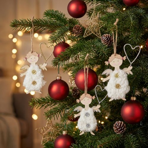 Weihnachtsengel Holzanhänger mit Herz 14,5 cm, 8 Stück, Weiß und Natur | Floristik24.at