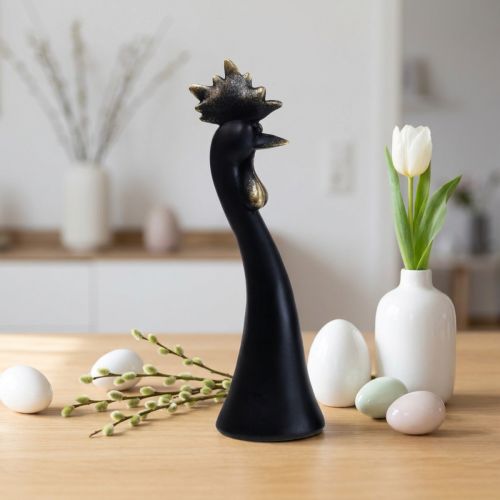 Dekofigur Hahn Polyresin Schwarz Gold H29cm Ø9cm Innenbereich | Floristik24.at