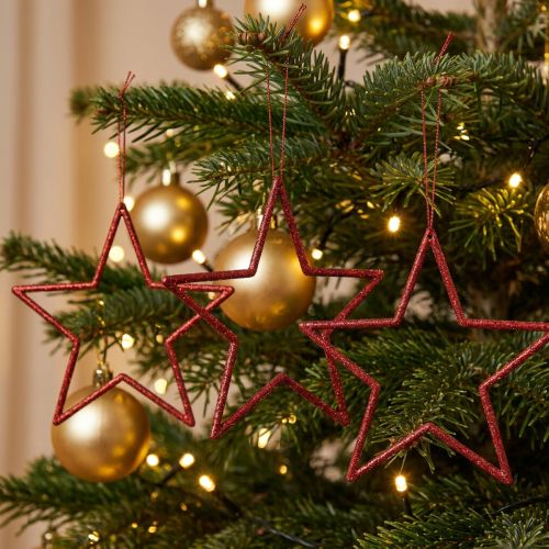 Artikel Deko-Sterne Rot mit Glitter Ø12cm, 12er-Set Christbaumschmuck