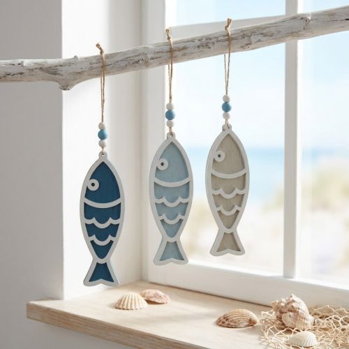 Dekohänger Fische aus Holz 12cm Blau Hellblau Grau 9 Stück | Floristik24.at