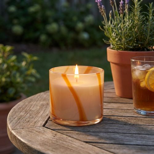 Duftkerze im Glas Citronella Ø8cm Höhe 8cm Creme-Orange für Innen- und Außenbereich | Floristik24.at