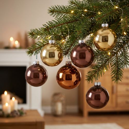 Artikel Weihnachtskugeln aus Glas Gold Braun Apricot Ø6 cm 24 Stück