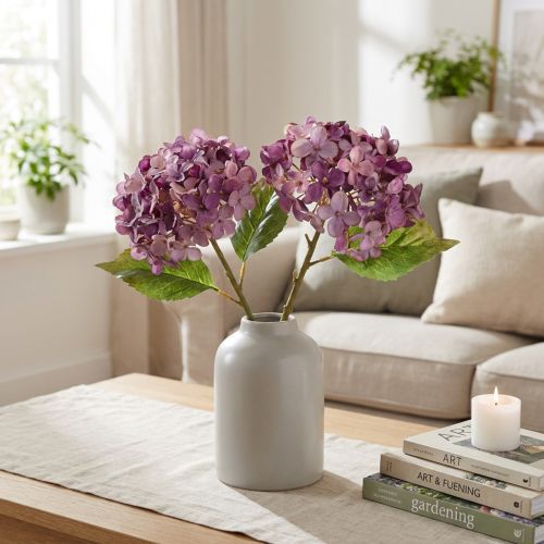 Hortensien künstlich Lila 34 cm 2 Stück Kunstblumen Hydrangea | Floristik24.at