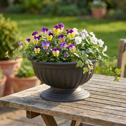 Schale mit Fuß Anthrazit Ø30 cm Kunststoff | Floristik24.at