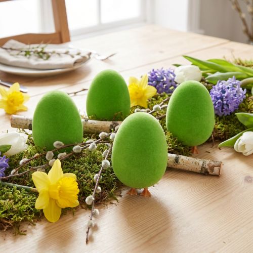 Grünes Osterei mit Hühnerfüßen aus Kunststoff, Ø 8,5 cm, H 13 cm, 4 Stück | Floristik24.at