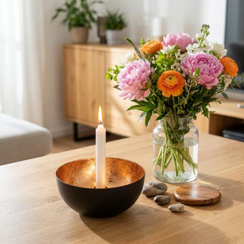 Kerzenhalter aus Metall Schwarz und Bronze Ø13cm H6,5cm für Stabkerzen | Floristik24.at