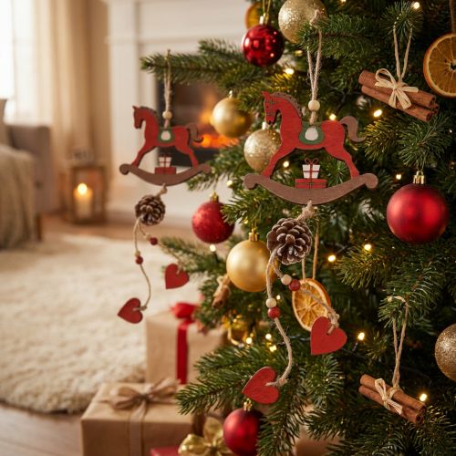 Deko-Schaukelpferd aus Holz, Rot, 37 cm, 2er-Set, weihnachtliche Hängedeko | Floristik24.at