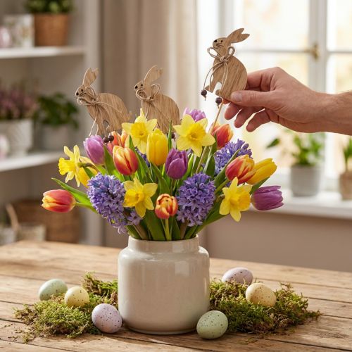 Blumenstecker Holz Osterhasen 8cm x 6cm Natur Braun 12 Stück | Floristik24.at