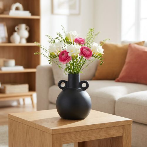Keramikvase Mini Vase Schwarz mit Henkeln Ø8,5cm H12cm | Floristik24.at