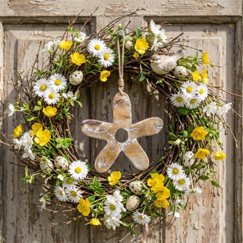Blume aus Holz zum Hängen, Ø9,5cm, Natur/Weiß | Floristik24.at
