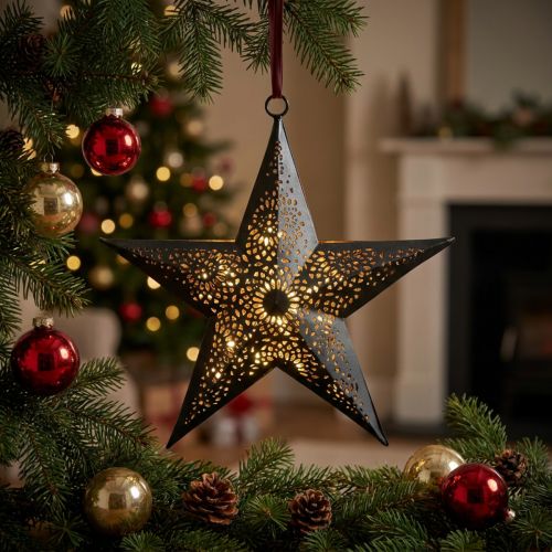 Weihnachtsanhänger Stern aus Metall in Schwarz und Kupfer H19cm | Floristik24.at