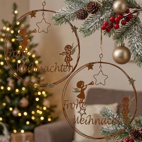 Metall-Dekoring Weihnachten Ø19cm Rostbraun 2er Set