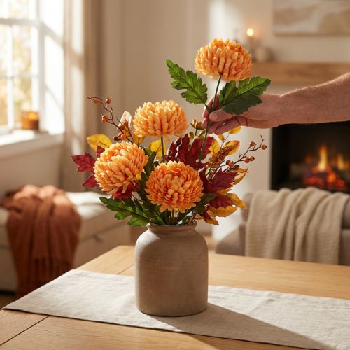 Künstliche Chrysantheme Orange Ø 7 cm, Länge 18 cm, 4 Stück | Floristik24.at