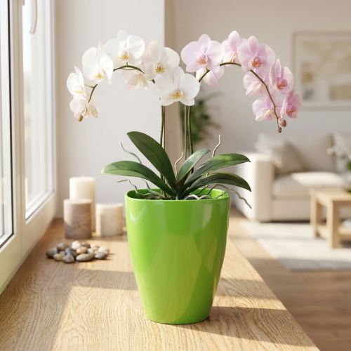 Orchideentopf Kunststoff glänzend Limette Ø12,5cm | Floristik24.at