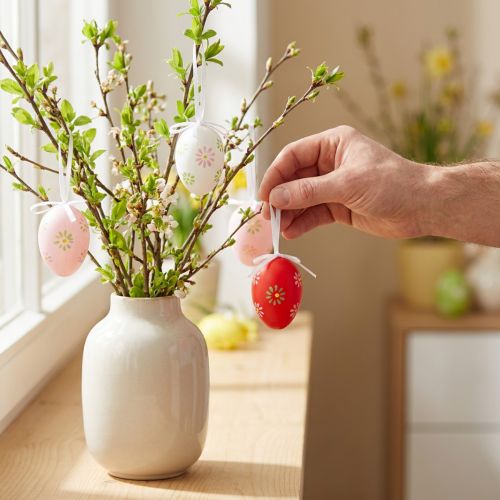 Ostereier aus Kunststoff zum Aufhängen, 6 cm, bunt mit Blumenmotiv, 12er-Set | Floristik24.at