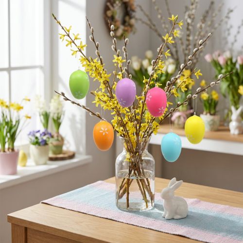 Bunte Kunststoff-Ostereier zum Hängen mit Blumenmuster 6 cm, 12 Stück | Floristik24.at
